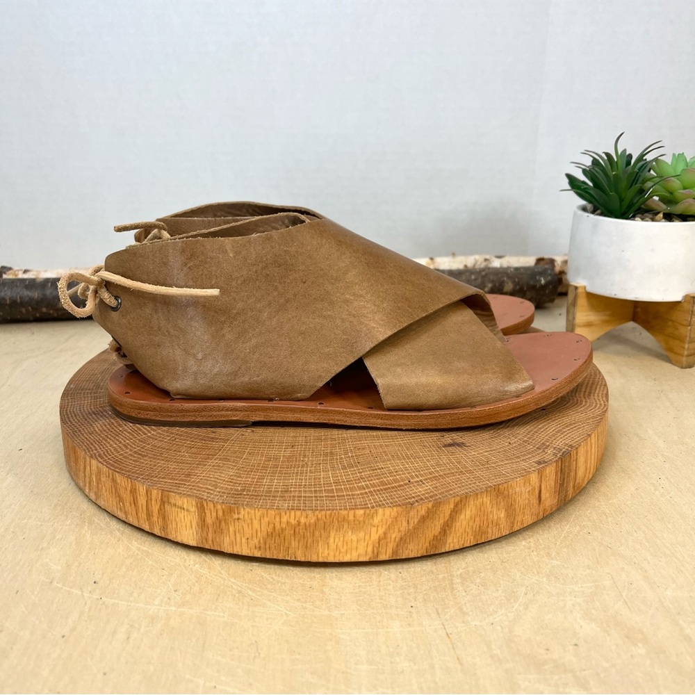 BEEK | Loon Ankle Tie Sandal in Tan Leather Size 9